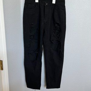Black Distressed Straight Leg/Boyfriend Style Jeans